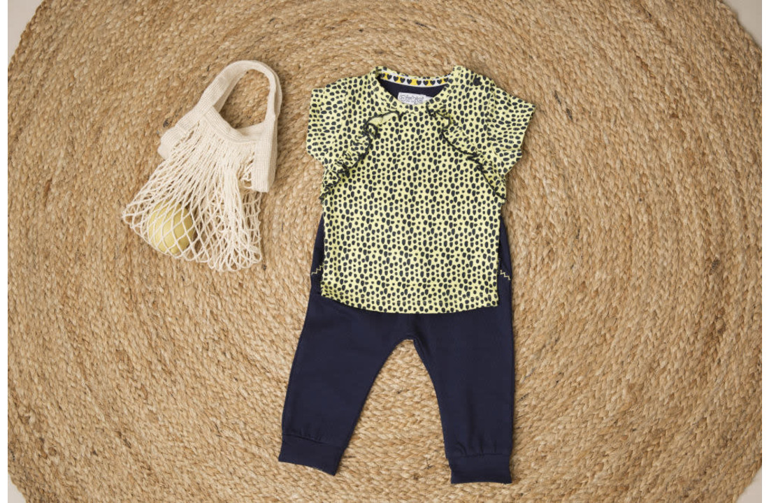 Girls 2 pce babysuit trousers - Navy + yellow - E38304-31