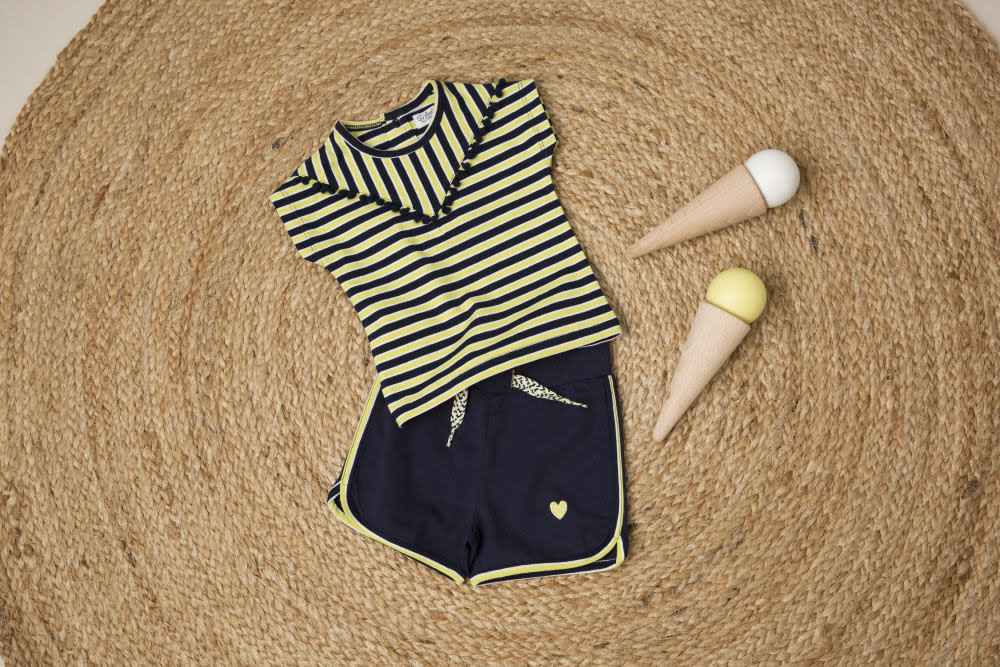 Girls 2 pce babysuit shorts - Navy + yellow - E38306-31