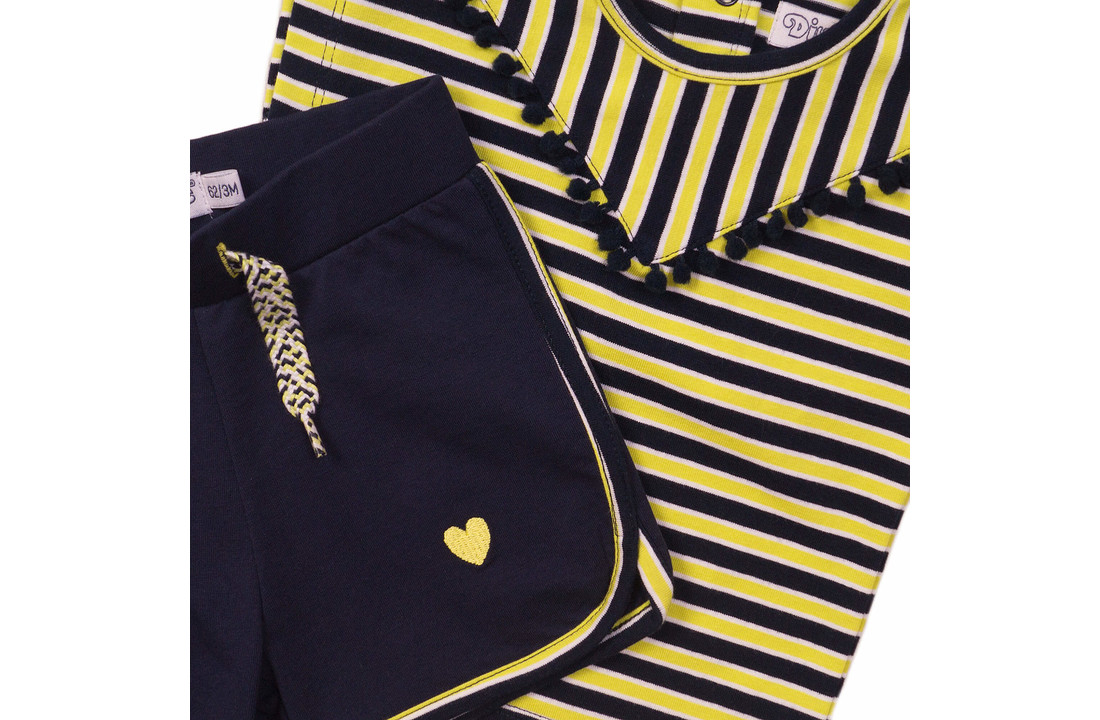 Girls 2 pce babysuit shorts - Navy + yellow - E38306-31