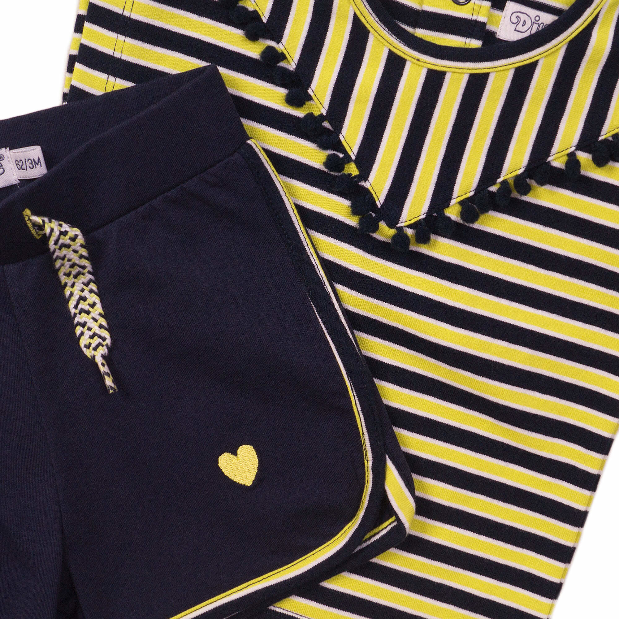 Girls 2 pce babysuit shorts - Navy + yellow - E38306-31