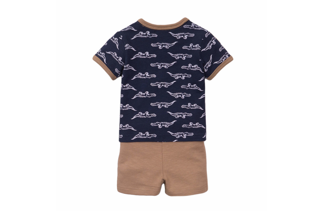 Boys 2 pce babysuit shorts - Navy + sand + aop - E38450-31