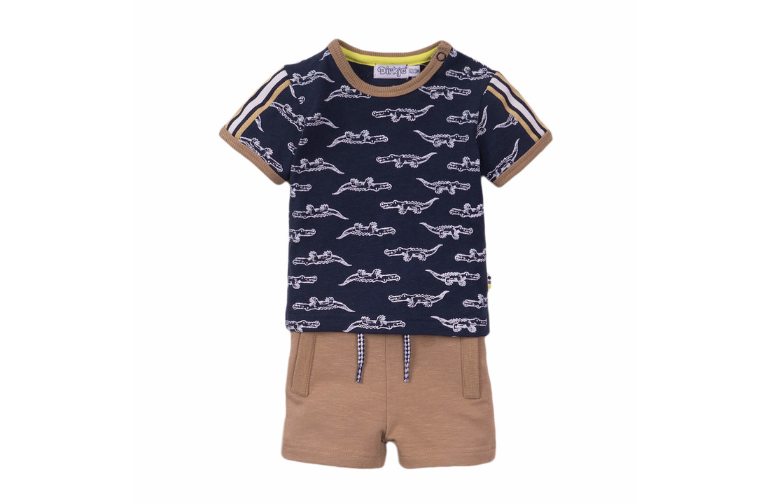 Boys 2 pce babysuit shorts - Navy + sand + aop - E38450-31
