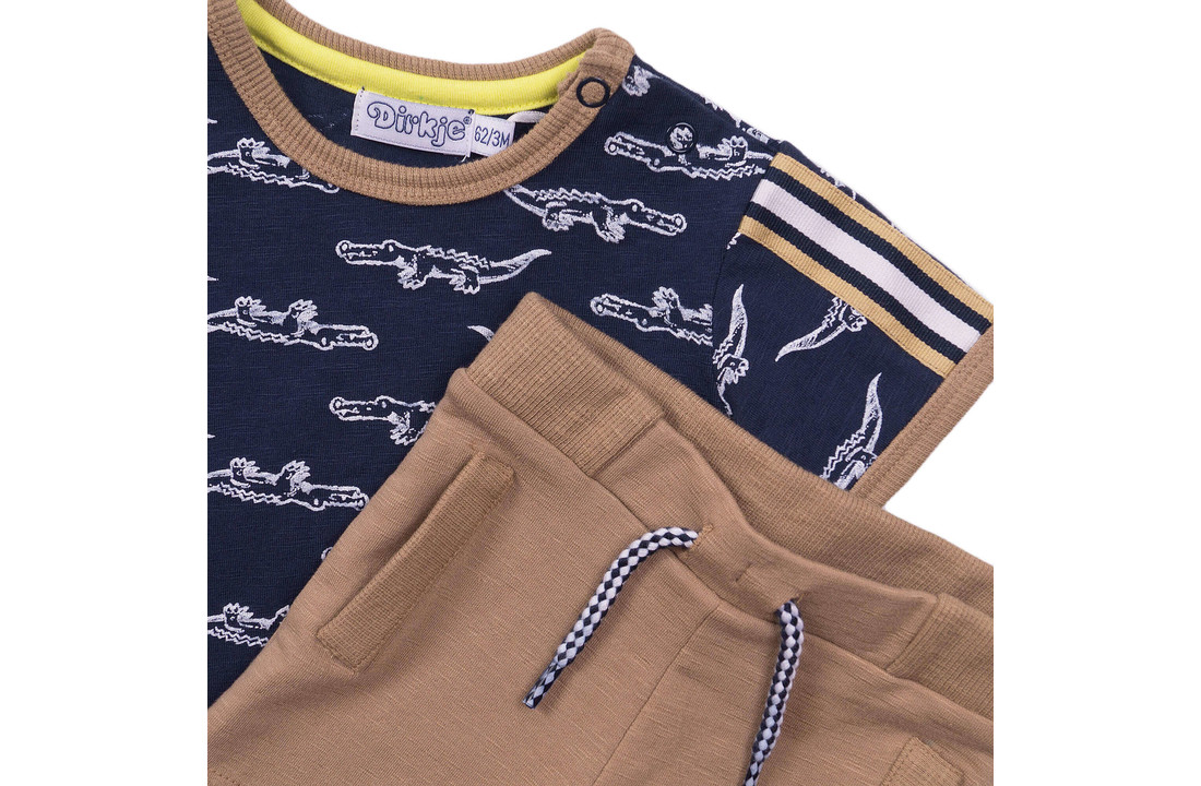 Boys 2 pce babysuit shorts - Navy + sand + aop - E38450-31
