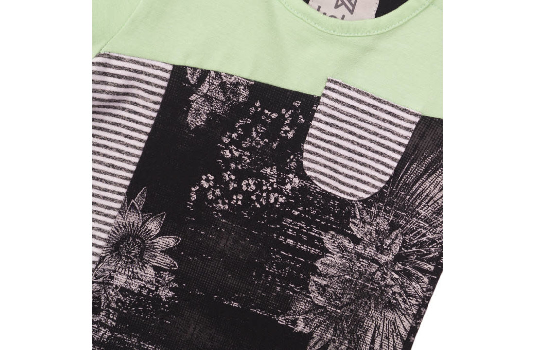 Boys T-shirt ss - Faded neon green + dark grey + aop - E38850-37