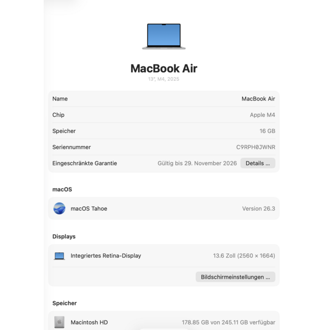 Apple MacBook Air 13" (Early 2025), Apple M4