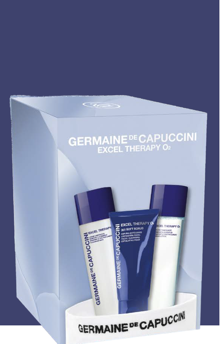 Excel Therapy O2 Cleansing set: Cleansing Milk, Toning Lotion & Soft Scrub