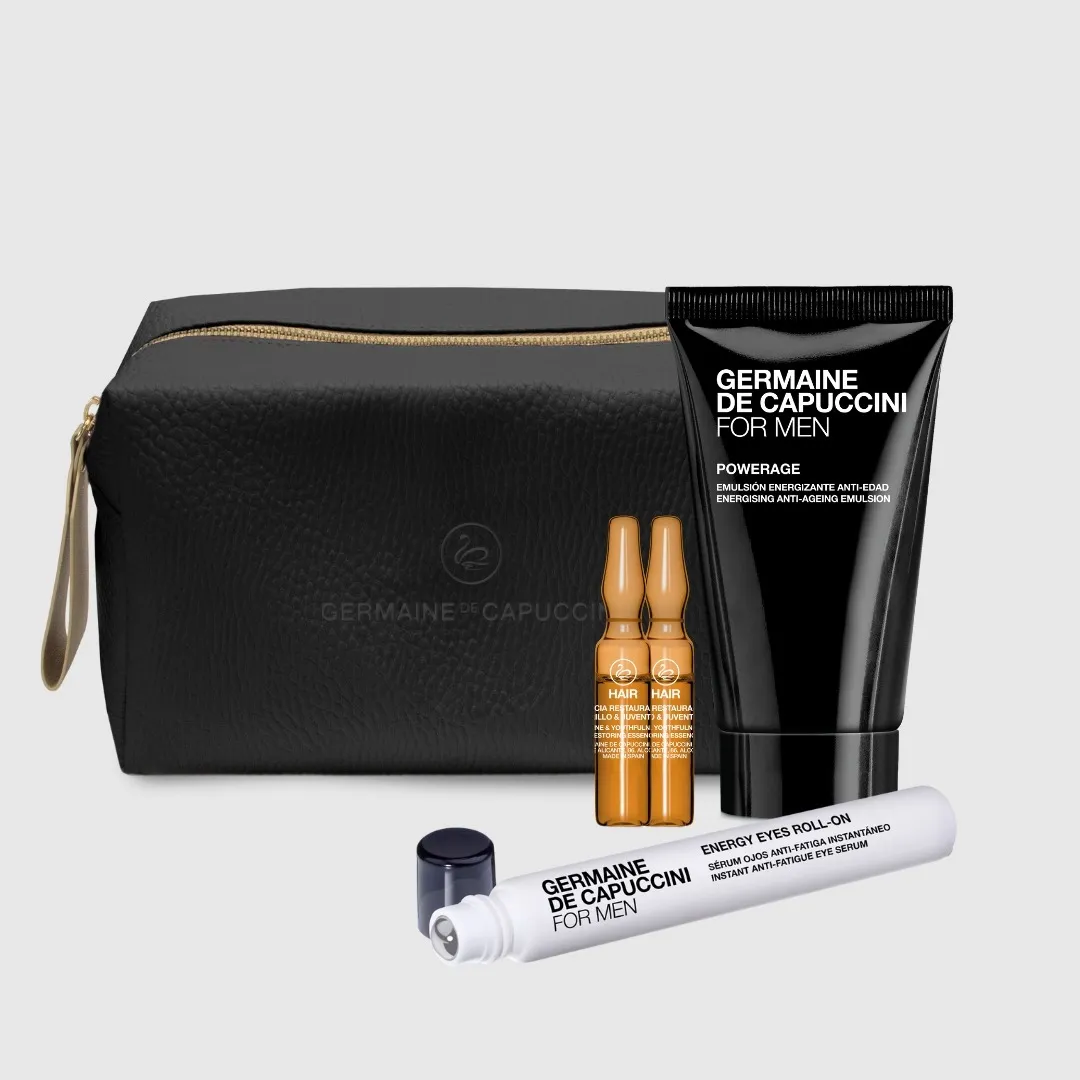 For Men Powerage Emulsion, Energy Eyes Roll-On en Shine & Youthfulness Restoring Essence van Germaine de Capuccini