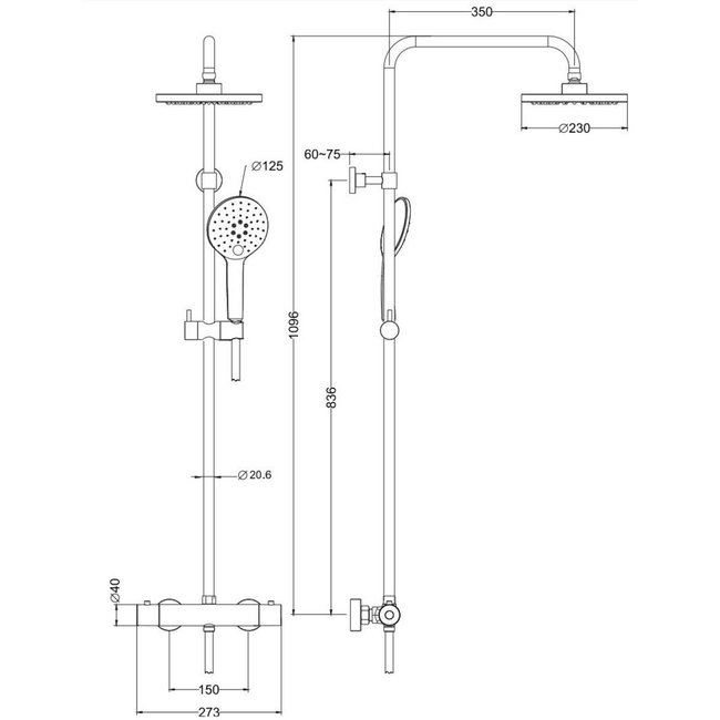 Lavinno Regendoucheset met thermostaat - Mat zwart