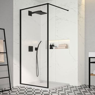 Lavinno inloopdouche 90 x 200 cm framed  helder glas mat zwart profiel
