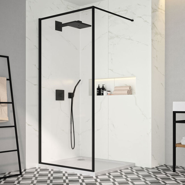 Lavinno inloopdouche 90 x 200 cm framed  helder glas mat zwart profiel