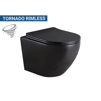 Lavinno Hangtoilet Tornado spoeling mat zwart randloos