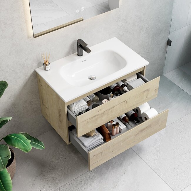 Lavinno Ensemble de meubles de salle de bain Roma en chêne clair 80cm
