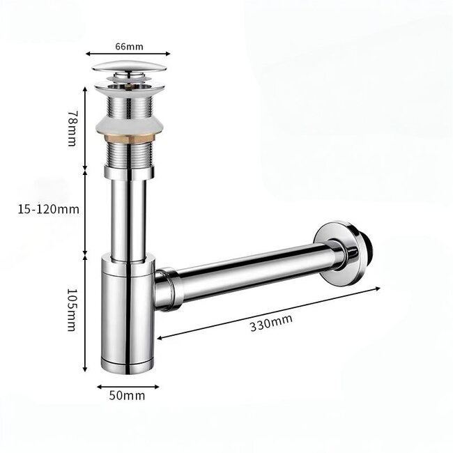 Lavinno Design sifon met afvoerplug chroom