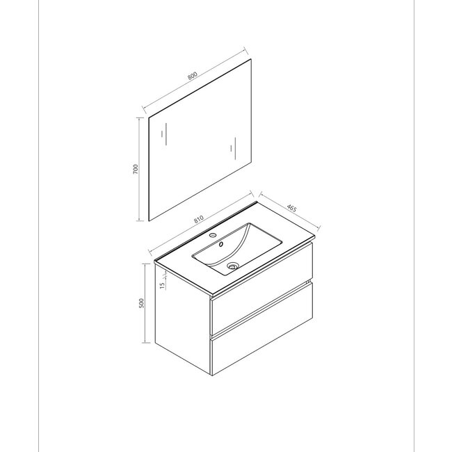 Lavinno Ensemble de meubles de salle de bain Roma en chêne clair 80cm