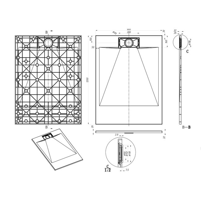 Lavinno SMC bac de douche  90x140 cm  - Blanc mat