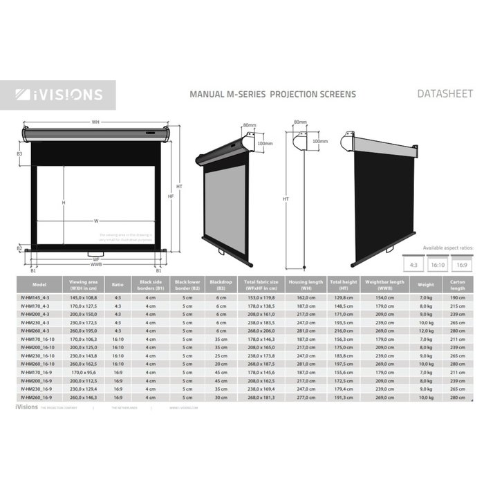 iVisions iVisions Manual M-Series Handmatig Projectiescherm – Meerdere Maten