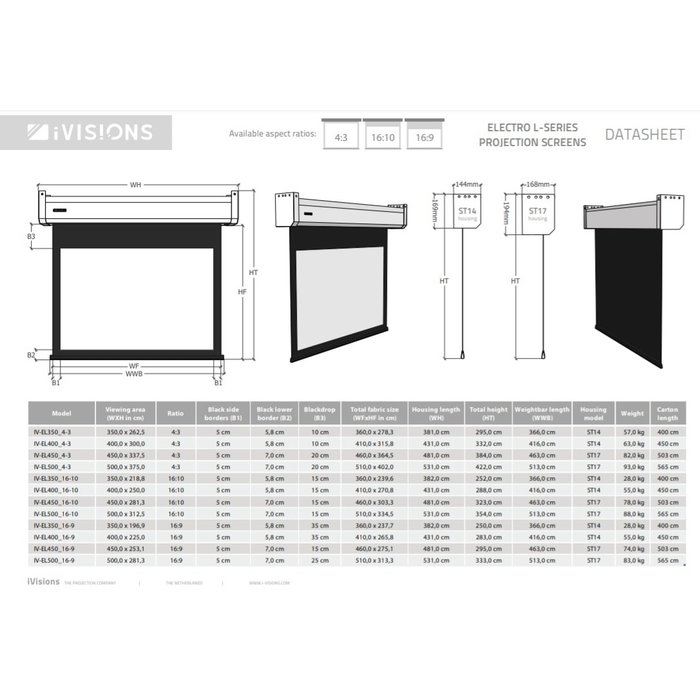 iVisions iVisions Electro L-series Projectieschermen (meerdere maten)