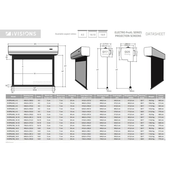 iVisions Electro ProXL Series projectieschermen (meerdere maten)