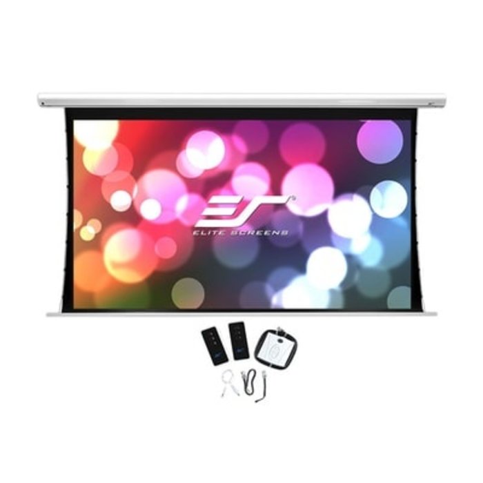Elite Screens Elite Screens Saker Tab-Tension 135 inch Elektrisch Projectiescherm 16:9 (299 x 168 cm / Black drop 60 cm) – MaxWhite® Fiberglass Doek, Tab-Tension Beamerscherm met Witte Behuizing voor Normal & Long Throw Projectoren (Model SKT135XHW2-E24)