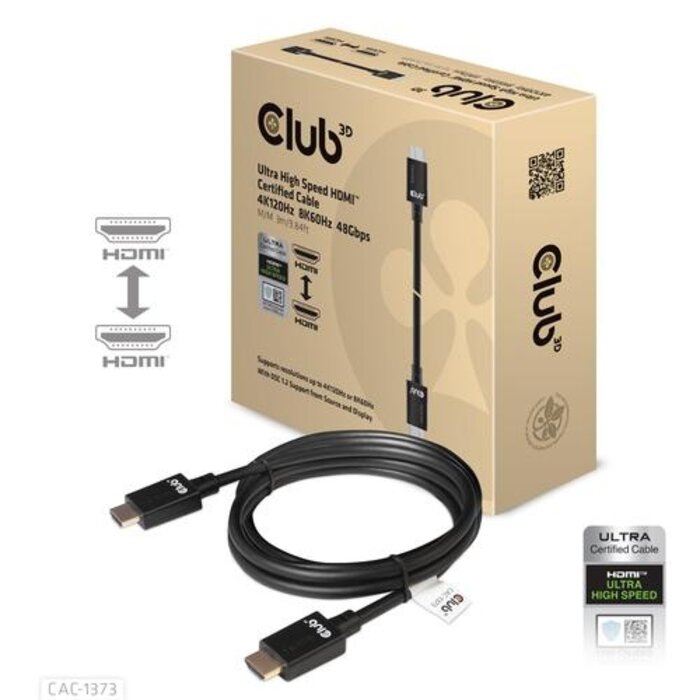 Club3D CLUB3D Ultra High Speed ​​HDMI™2.1 gecertificeerde kabel 4K120Hz, 8K60Hz 48Gbps 3 meter