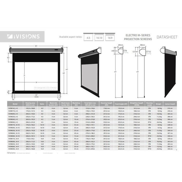 iVisions Electro M-Series projectieschermen 145 x 109 (4:3) Retour model!