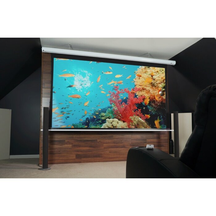 Elite Screens Elite Screens Saker Premium 92 inch Elektrisch Projectiescherm 16:9 (203 x 115 cm / Black drop 60 cm) – MaxWhite® Fiberglass Doek, Motorisch Beamerscherm met Witte Behuizing voor Normal Throw Projectoren (Model SK92XHW-E24)