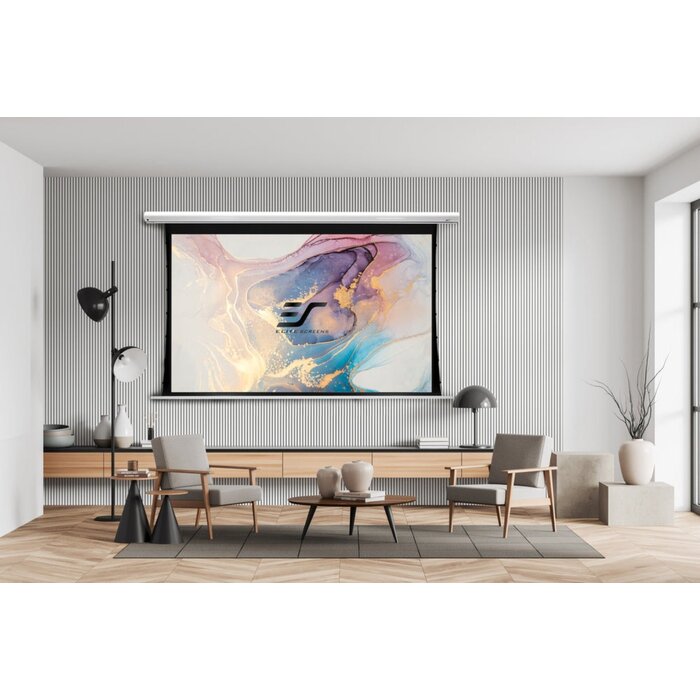 Elite Screens Elite Screens Saker Premium 92 inch Elektrisch Projectiescherm 16:9 (203 x 115 cm / Black drop 60 cm) – MaxWhite® Fiberglass Doek, Motorisch Beamerscherm met Witte Behuizing voor Normal Throw Projectoren (Model SK92XHW-E24)