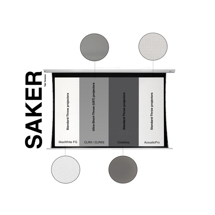 Elite Screens Elite Screens Saker Tab-Tension 120 inch Elektrisch Projectiescherm 16:9 (266 x 149 cm / Black drop 25 cm) – MaxWhite® Fiberglass Doek, Tab-Tension Beamerscherm met Witte Behuizing voor Normal & Long Throw Projectoren (Model SKT120XHW-E10)