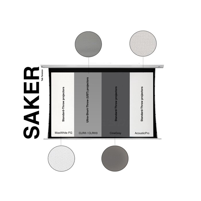 Elite Screens Elite Screens Saker Tab-Tension 150 inch Elektrisch Projectiescherm 16:9 (332 x 187 cm / Black drop 15 cm) – MaxWhite® Fiberglass Doek, Tab-Tension Beamerscherm met Witte Behuizing voor Normal & Long Throw Projectoren (Model SKT150XHW2-E6)