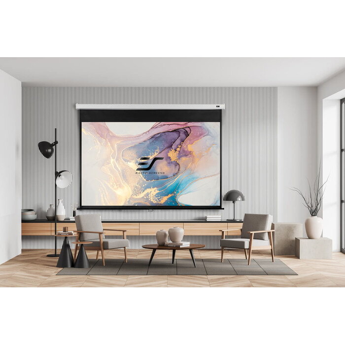 Elite Screens Elite Screens Manual 84 inch Handmatig Projectiescherm 16:9 (186 x 105 cm) – MaxWhite® Doek, Pull-Down Beamerscherm met Witte Behuizing voor Wand- en Plafondmontage (Model M84NWH)