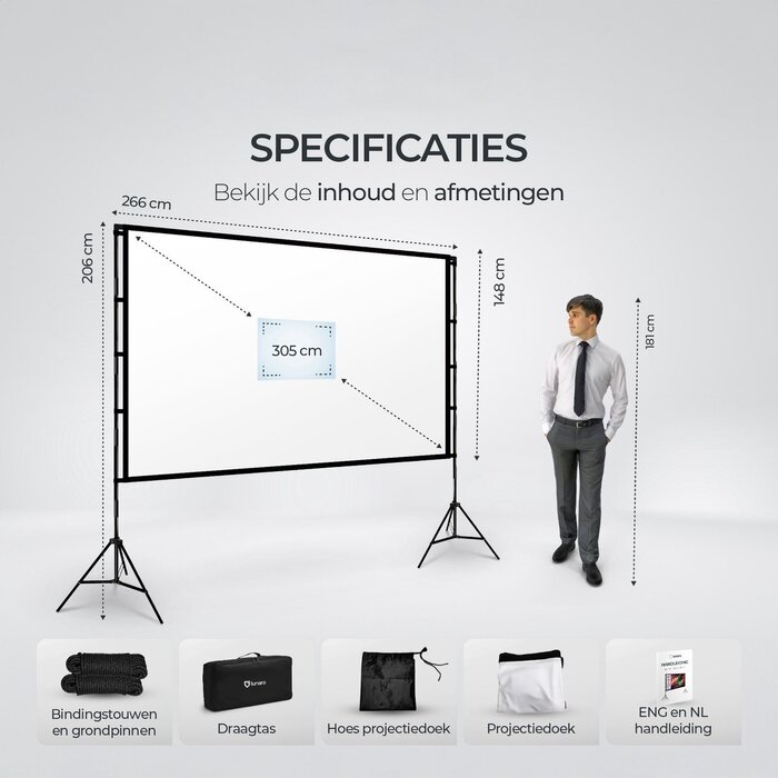 Lunaro Lunaro Projectiescherm met Statief 120 inch (266 x 149 cm) – Binnen & Buiten