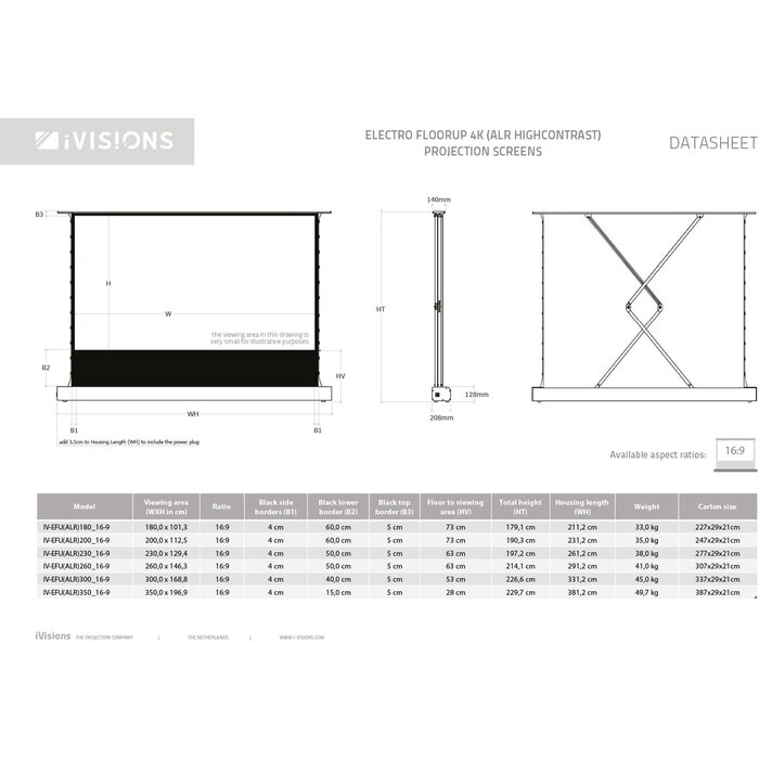 iVisions iVisions Electro FloorUp 4K Series ALR HighContrast Elektrisch Projectiescherm – Meerdere Maten