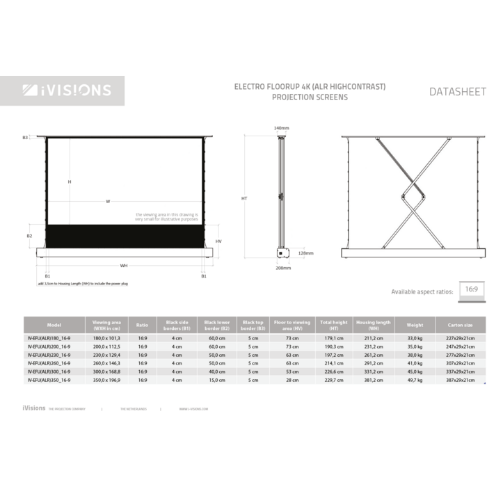 iVisions iVisions Electro FloorUp 4K 260x146cm 16:9 - RETOURMODEL