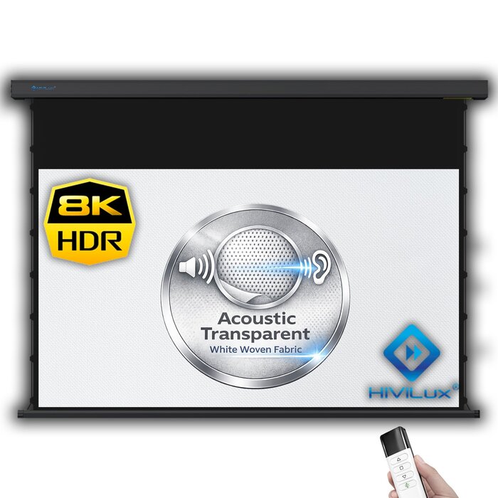 HiViLux HiViLux® Akoestisch  Tension-gemotoriseerd projectiescherm – HiViWhite  SD Geweven – Zwart -  135" 16:9 HD   299 x 168 cm
