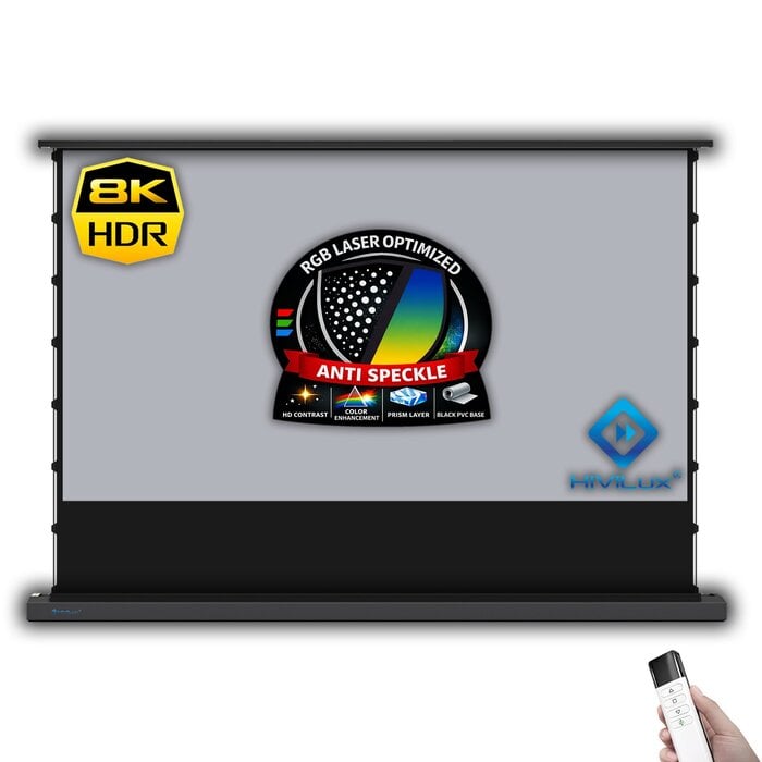 HiViLux HiViLux® RGB-Triplelaser Vloer-gemotoriseerd projectiescherm – HiViGrey  3L – Zwart -  84" 16:9 HD   186 x 105 cm