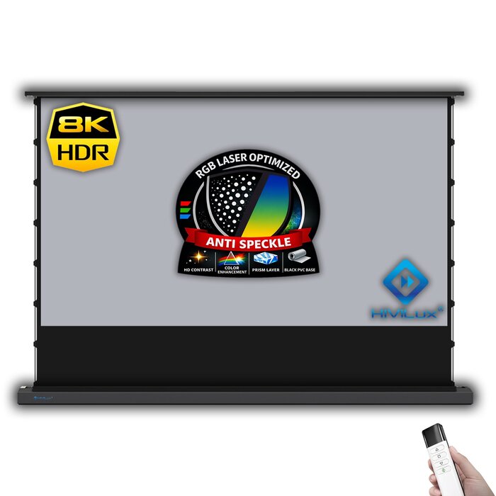HiViLux HiViLux® RGB-Triplelaser Vloer-gemotoriseerd projectiescherm – HiViGrey  3L – Zwart -  135" 16:9 HD   299 x 168 cm