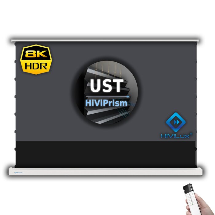 HiViLux HiViLux® UST/CLR Kontrast Vloer-gemotoriseerd projectiescherm – HiViPrism  HDR – Wit -  150" 16:9 HD Widescreen