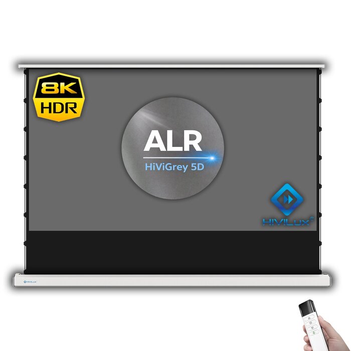 HiViLux HiViLux® ALR Kontrast Vloer-gemotoriseerd projectiescherm – HiViGrey  5D/HDR – Wit -  150" 16:9 HD Widescreen