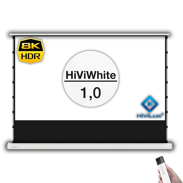 HiViLux HiViLux®  Vloer-gemotoriseerd projectiescherm – HiViWhite  1,0 – wit - 135" 16:9 HD   299 x 168 cm
