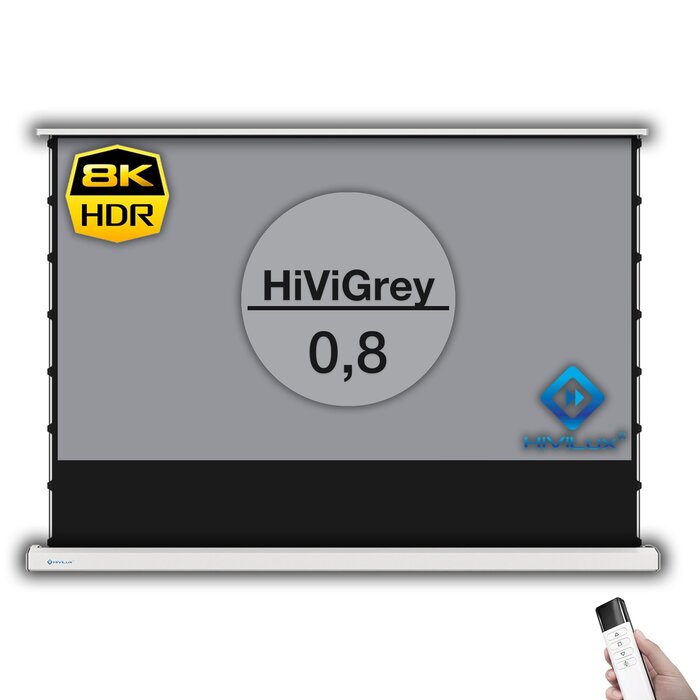 HiViLux HiViLux® grijs Vloer-gemotoriseerd projectiescherm – HiViGrey  0,8 -wit 100" 16:9 HD   221 x 125 cm