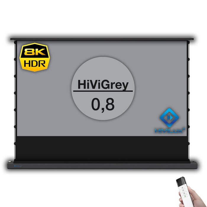 HiViLux HiViLux® grijs Vloer-gemotoriseerd projectiescherm – HiViGrey  0,8 - Zwart - 110" 16:9 HD   244 x 137 cm