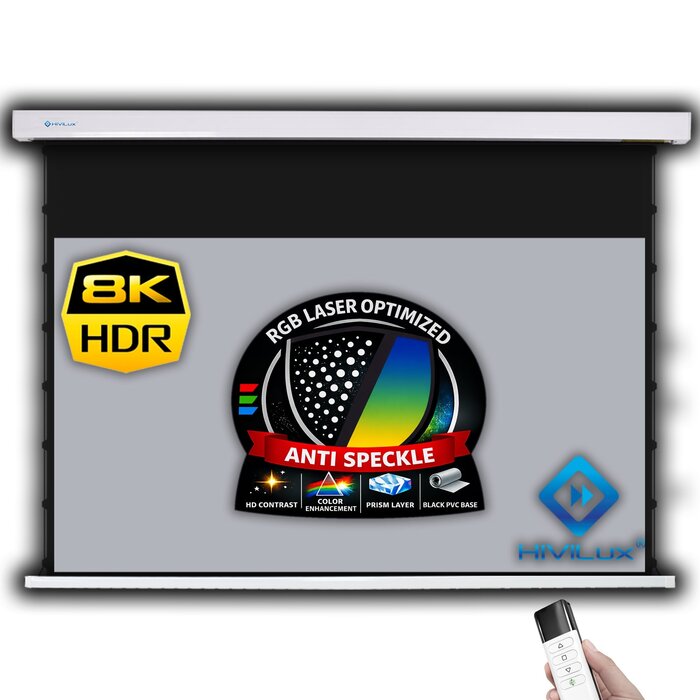 HiViLux HiViLux® RGB-Triplelaser Tension-gemotoriseerd projectiescherm – HiViGrey  3L - Wit -135" 16:9 HD   299 x 168 cm
