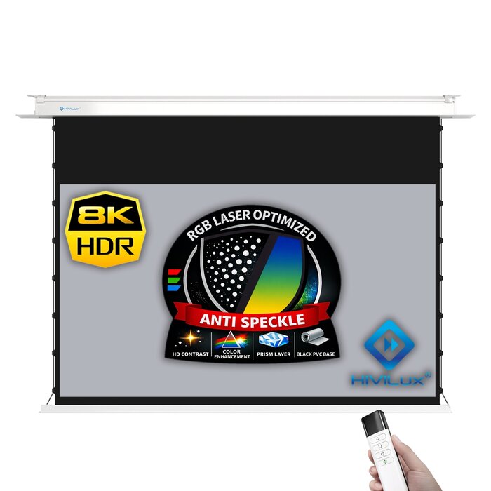 HiViLux HiViLux® RGB-Triplelaser InCeiling  Tension-gemotoriseerd projectiescherm Met HiViGrey  3L - 100" 16:9 HD 221 x 125 cm