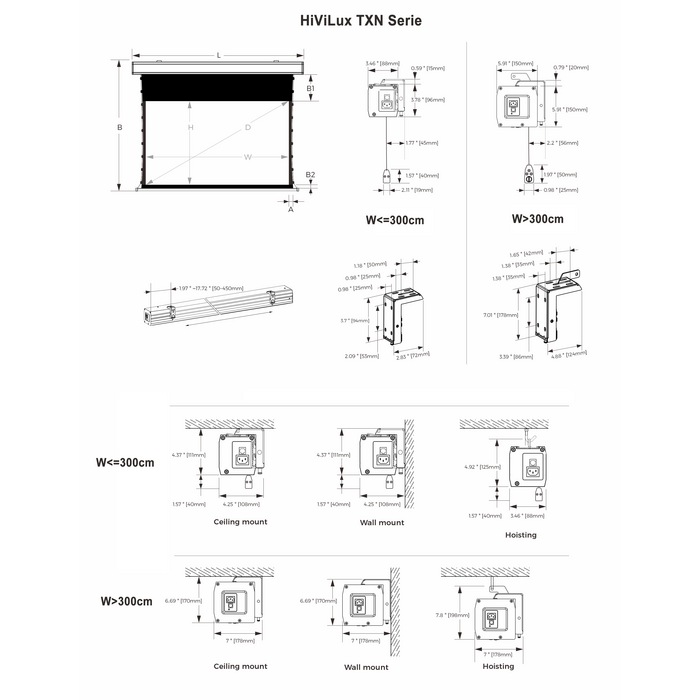 HiViLux HiViLux® Tension-gemotoriseerd projectiescherm – HiViWhite  1,0 Wit Doek – Behuizing Zwart -  110" 16:9 HD  244 x 137 cm