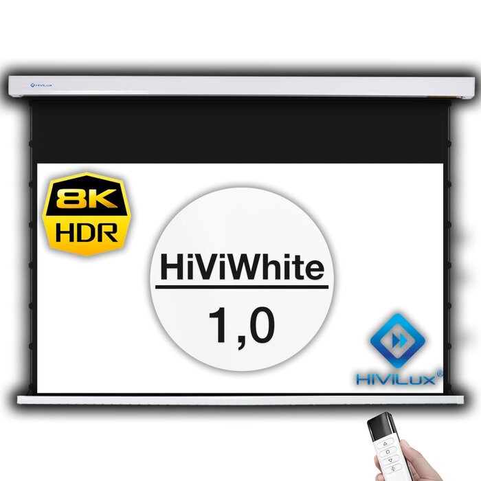 HiViLux HiViLux® Tension-gemotoriseerd projectiescherm – HiViWhite  1,0 Wit Doek – Behuizing Zwart -  84" 16:9 HD  186 x 105 cm