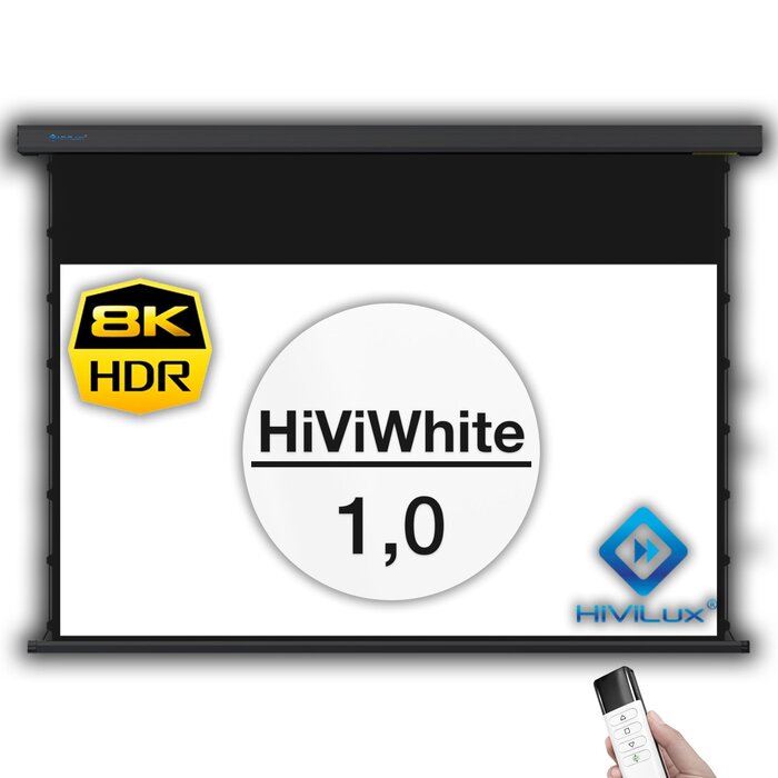 HiViLux HiViLux® Tension-gemotoriseerd projectiescherm – HiViWhite  1,0 Wit Doek – Behuizing Zwart -  127" 16:9 HD  280 x 158 cm