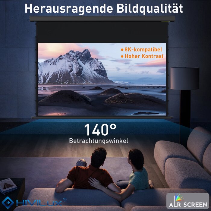 HiViLux HiViLux® ALR Kontrast Tension-gemotoriseerd projectiescherm – HiViGrey  5D/HD R – Zwart -  150" 16:9 HD   332 x 187 cm