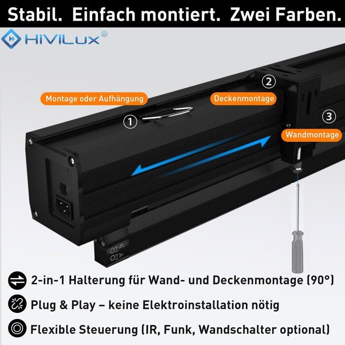 HiViLux HiViLux® ALR Kontrast Tension-gemotoriseerd projectiescherm – HiViGrey  5D/HD R – Zwart -  180" 16:9 HD   398 x 224 cm