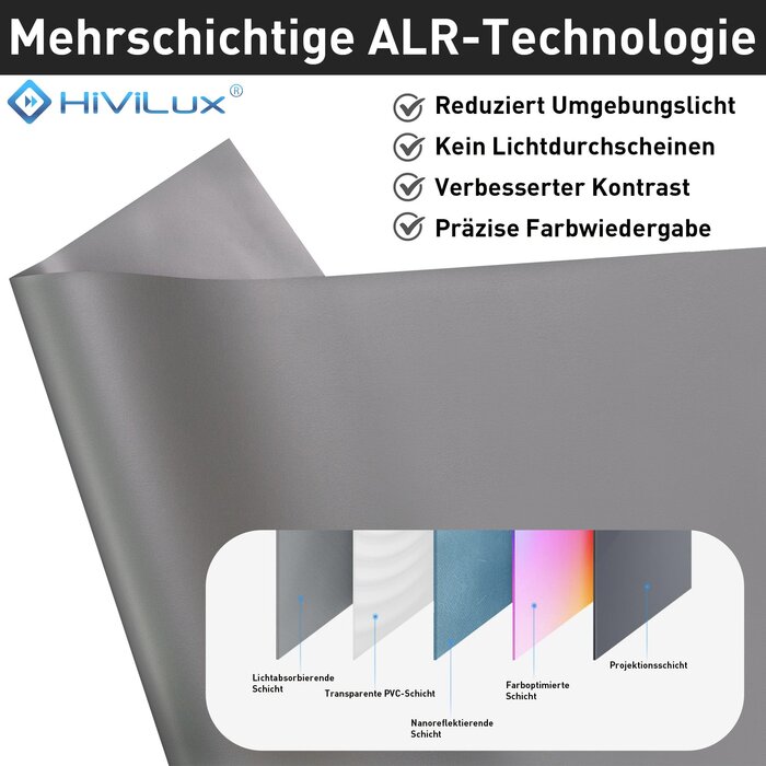 HiViLux HiViLux® ALR Kontrast Tension-gemotoriseerd projectiescherm – HiViGrey  5D/HD R – Wit -  159" 21:9  372 x 158 cm