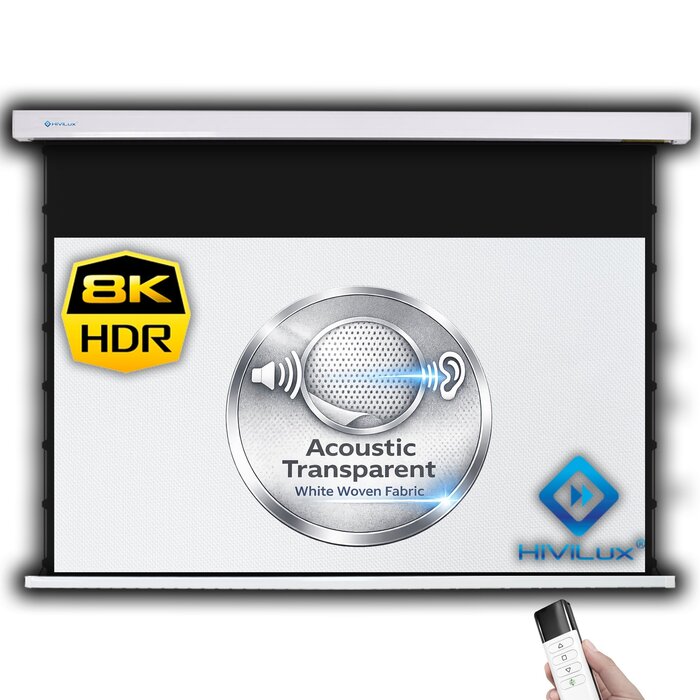 HiViLux HiViLux® Akoestisch  Tension-gemotoriseerd projectiescherm – HiViWhite  SD Geweven – Zwart -  135" 16:9 HD   299 x 168 cm
